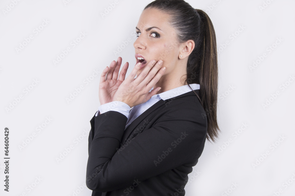 Pretty business woman surprised - suit, portrait Pretty business woman surprised - suit, portrait