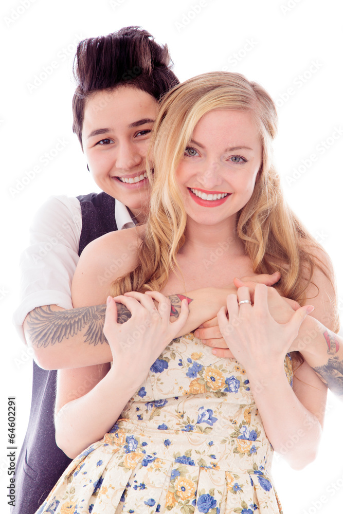 Lesbian couple embracing Lesbian couple embracing