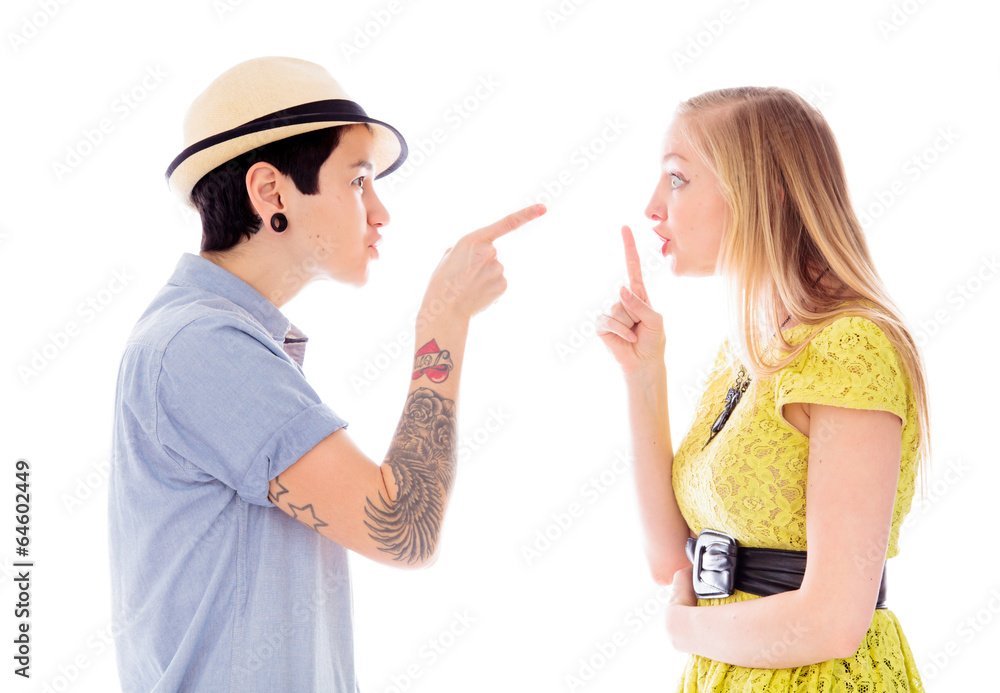 Lesbian couple fighting to each other Lesbian couple fighting to each other