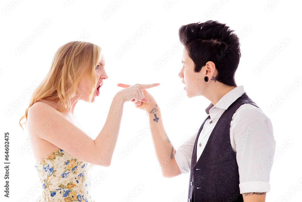 Lesbian couple blaming to each other Lesbian couple blaming to each other
