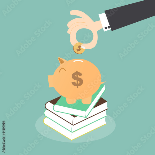 Saving for Education - Piggy Bank over Stack of Books