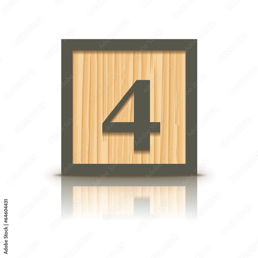 Vector number 4 wooden alphabet block Vector number 4 wooden alphabet block