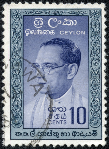 stamp printed in Ceylon shows Prime Minister Bandaranaike photo