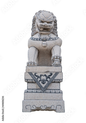 chinese stone lion sculpture isolated on white background