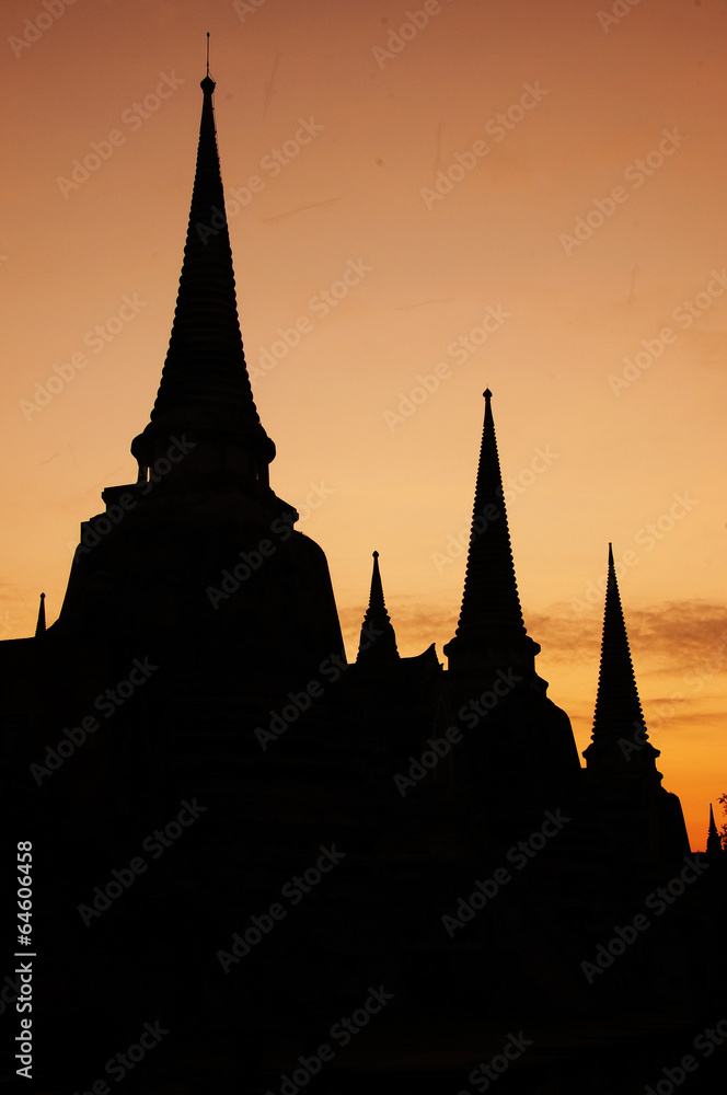 Silhouette of Wat Phra Sri Sanphet , Ayutthaya , Thailand