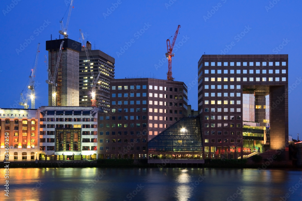 Office buildings at Southbank at dusk.