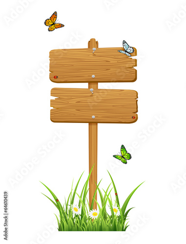 Double wooden sign with butterflies