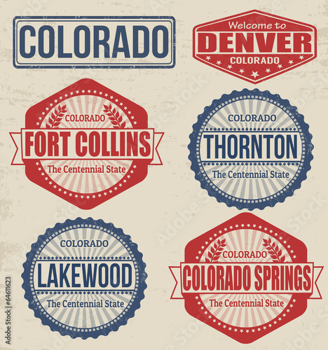 Set of Colorado cities stamps photo