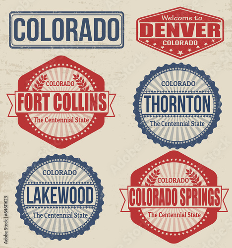 Fényképezés Set of Colorado cities stamps