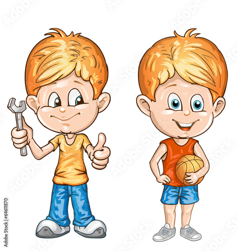Happy kids with tool and ball