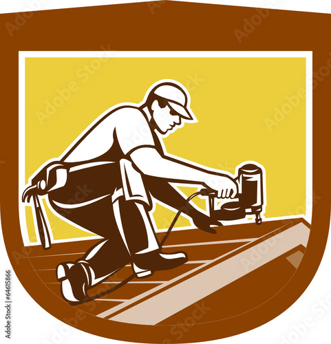 Roofer Roofing Worker Crest Shield Retro