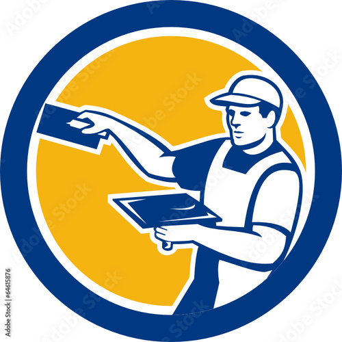 Plasterer With Trowel Circle Retro