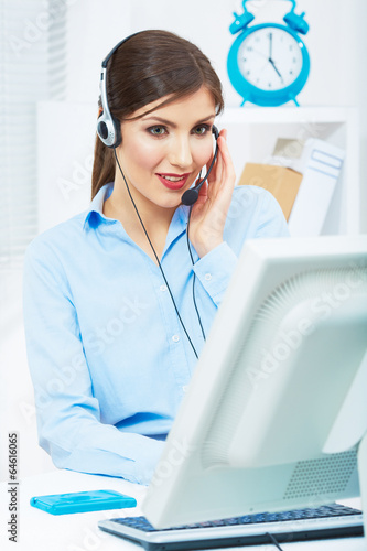 Portrait of woman customer service worker  call center smiling