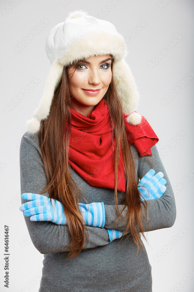Casual winter style yong woman portrait. Girl studio isolated, Casual winter style yong woman portrait. Girl studio isolated,