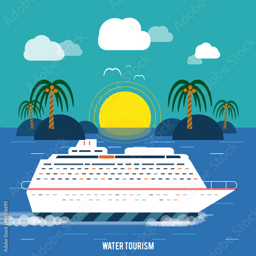 Cruise ship and clear blue water. Water tourism.