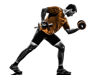 man exercising weight training silhouette