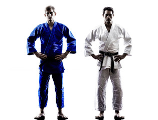 judokas fighters fighting men silhouettes