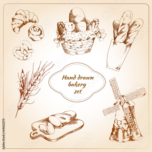 Bakery hand drawn icons set