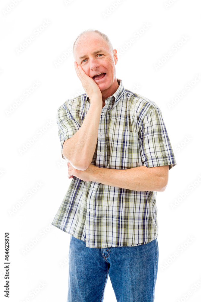 Senior man smiling with hand on cheek Senior man smiling with hand on cheek