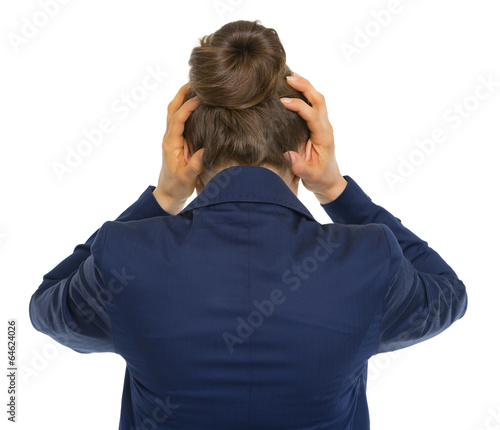 Fotografi Stressed business woman. rear view