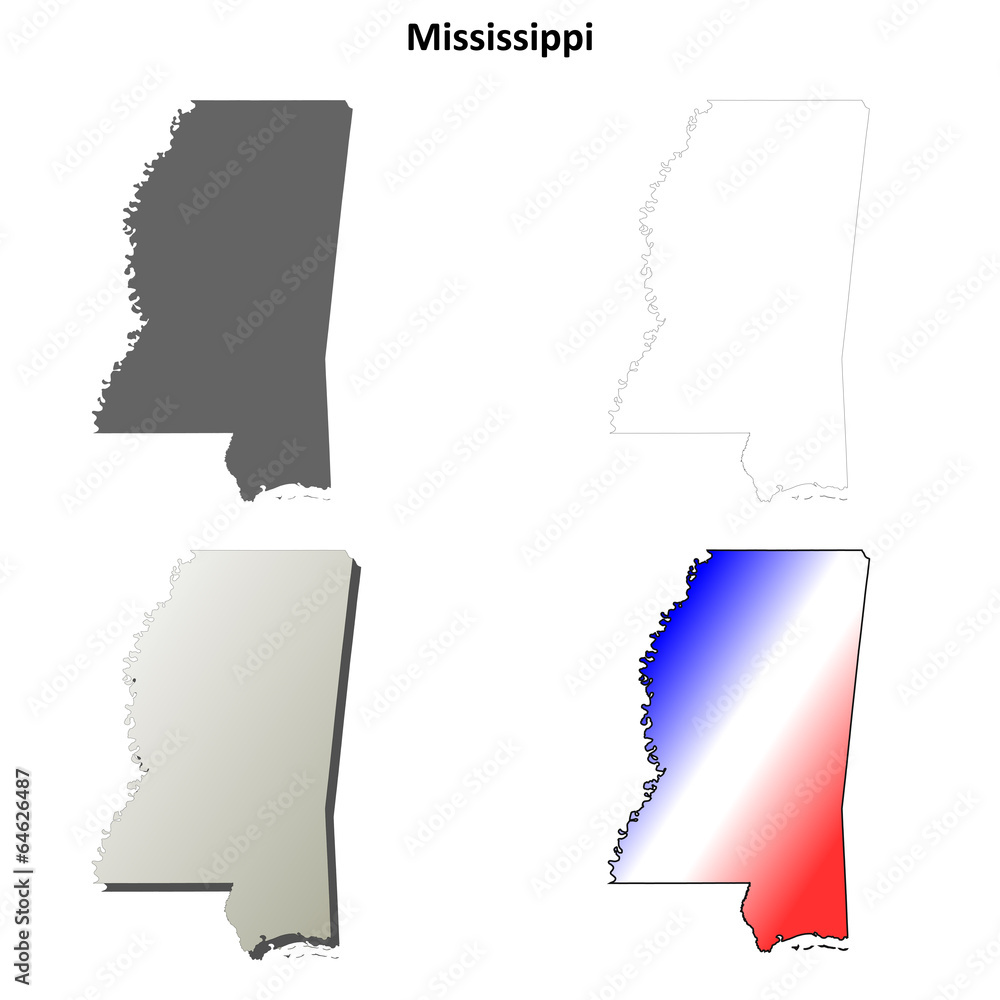 Mississippi blank outline map set Stock Vector | Adobe Stock