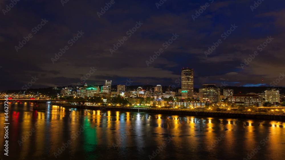 Portland OR Skyline and Water Reflection at Blue Hour Time Lapse Portland OR Skyline and Water Reflection at Blue Hour Time Lapse