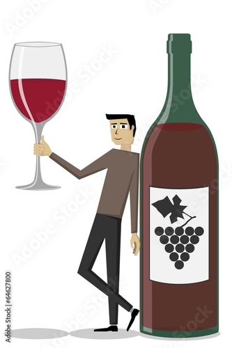 Man,wine glass and bottle