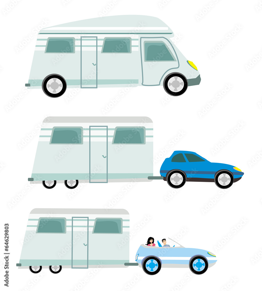camper and trailer set, isolated camper and trailer set, isolated