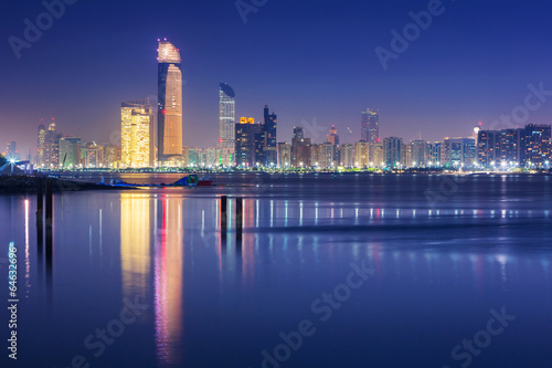 Panorama of Abu Dhabi at night  capital of United Arab Emirates