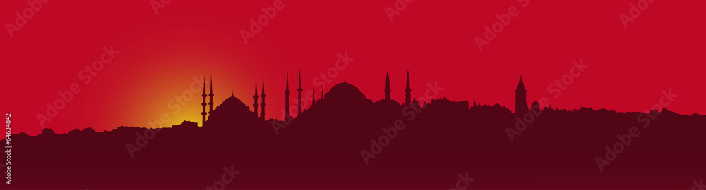 Dark contour, Istanbul on a red background