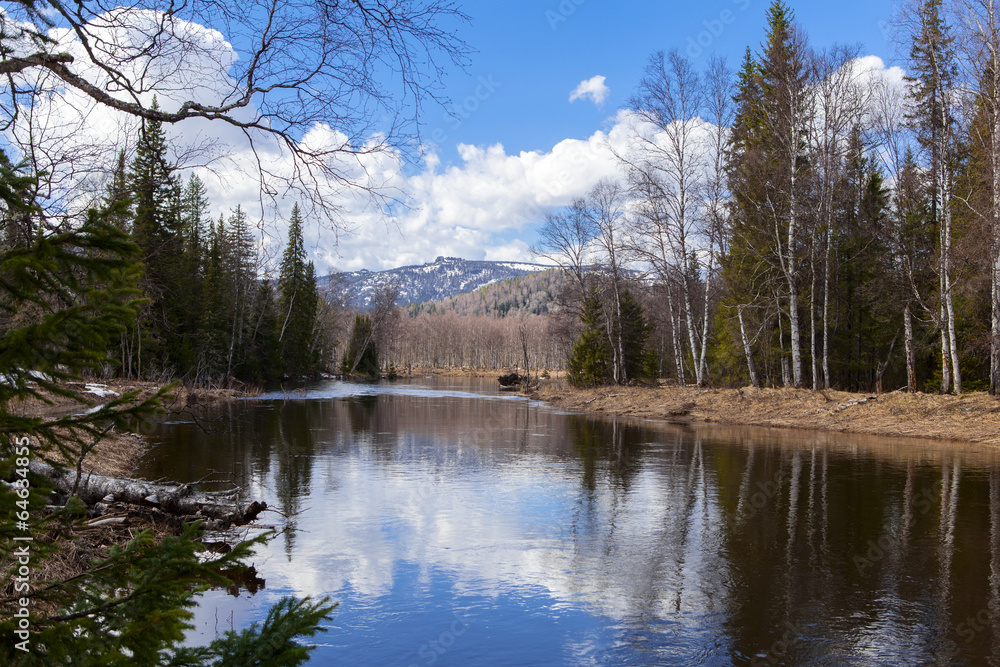 Spring landscape Inzer River South Ural
