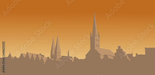 Contour of the old city on an orange background