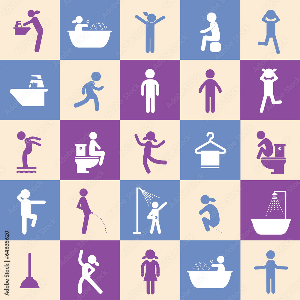 action people and hygiene icons set action people and hygiene icons set