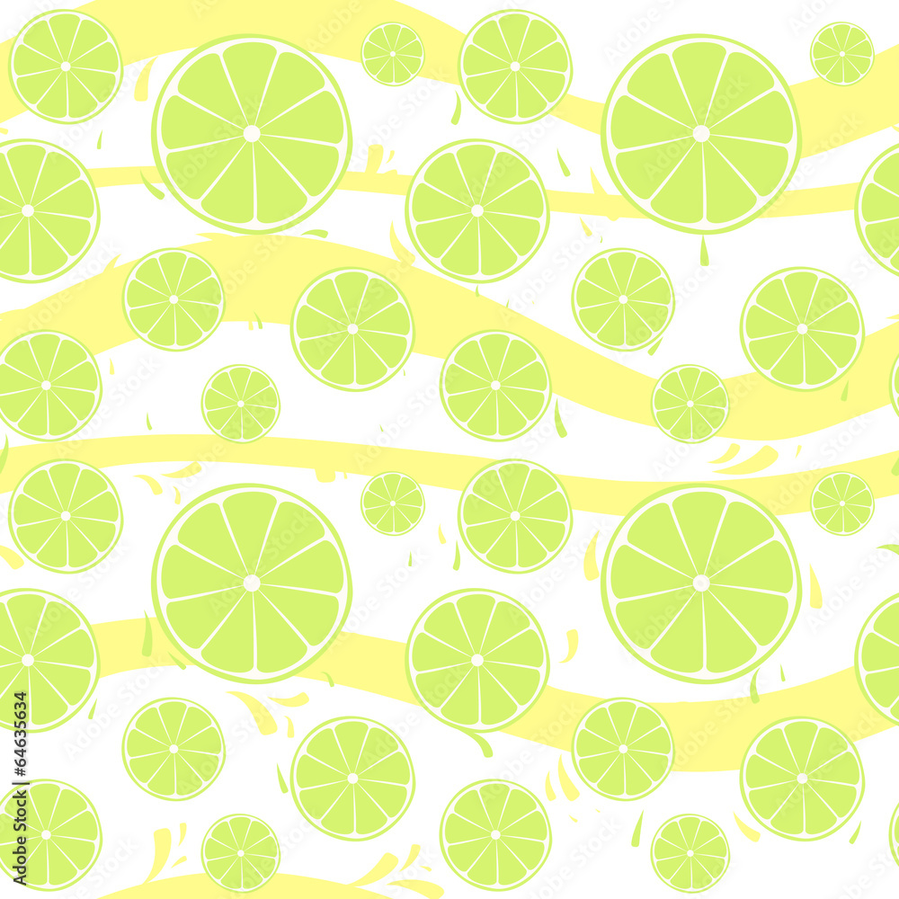Lime slices seamless pattern splash on yellow white background Lime slices seamless pattern splash on yellow white background