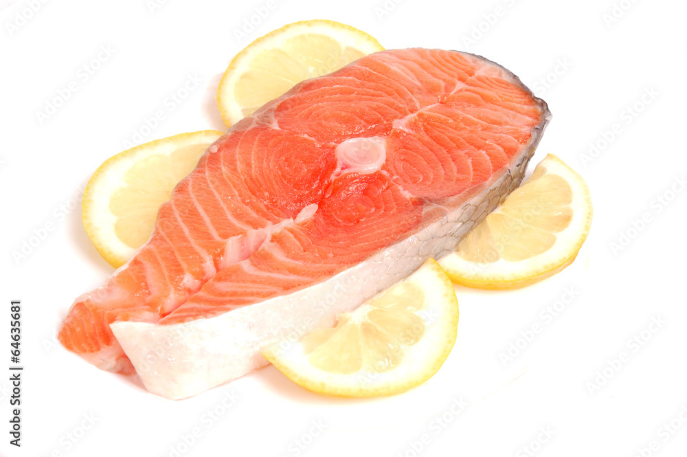Fresh salmon with lemon isolated Fresh salmon with lemon isolated