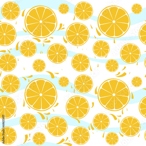 Oranges slices seamless pattern splash on blue white