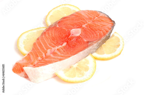 Fresh salmon with lemon isolated