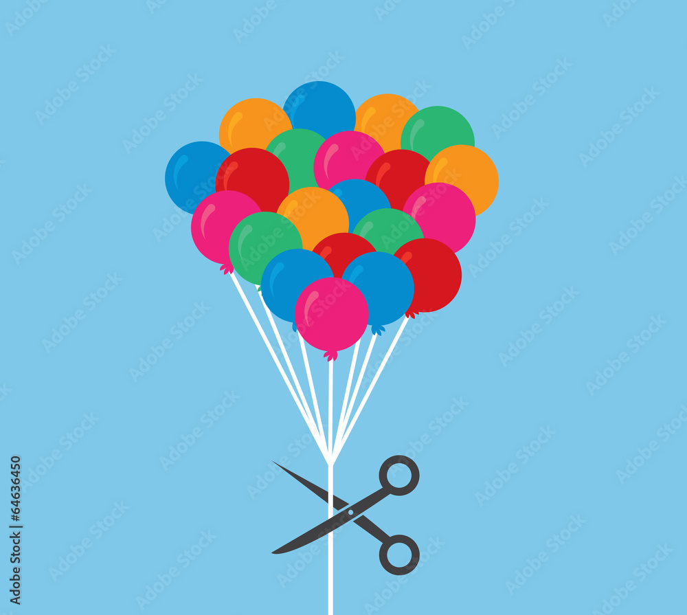 Balloon string about to be cut by scissors Stock Vector