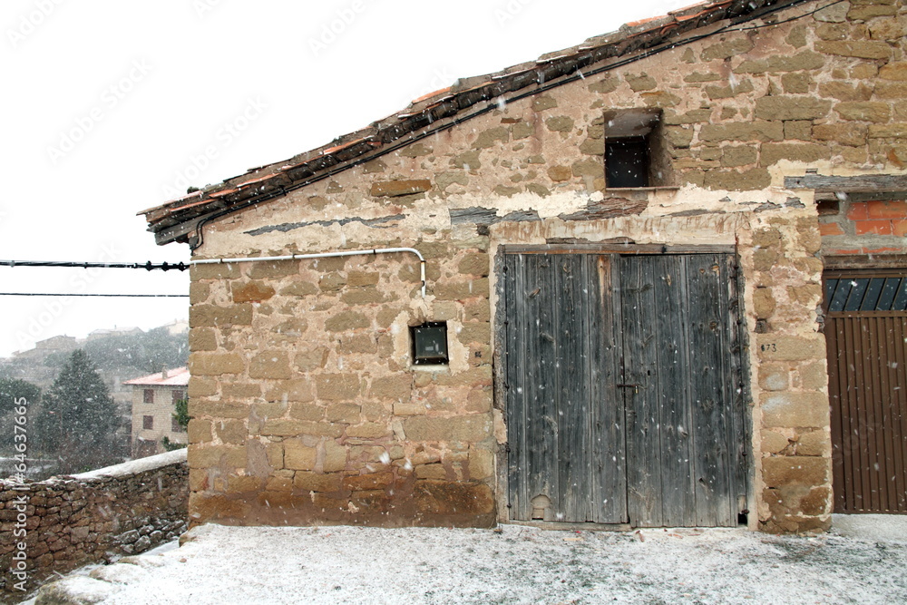 Mora de Rubielos village in snow, Teruel, Aragon, Spain