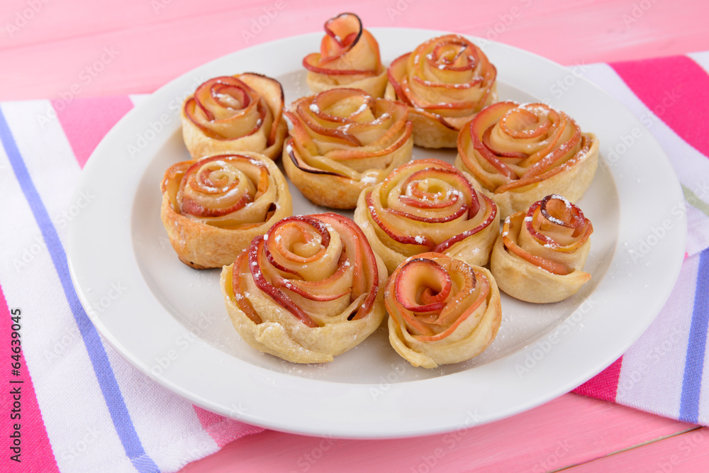 Tasty puff pastry with apple shaped roses Tasty puff pastry with apple shaped roses