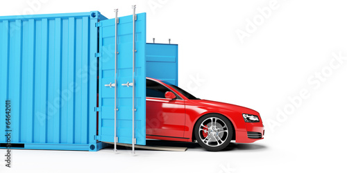 3d rendered illustration of a car inside of a container photo