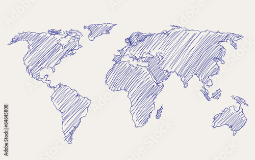 world map freehand drawing