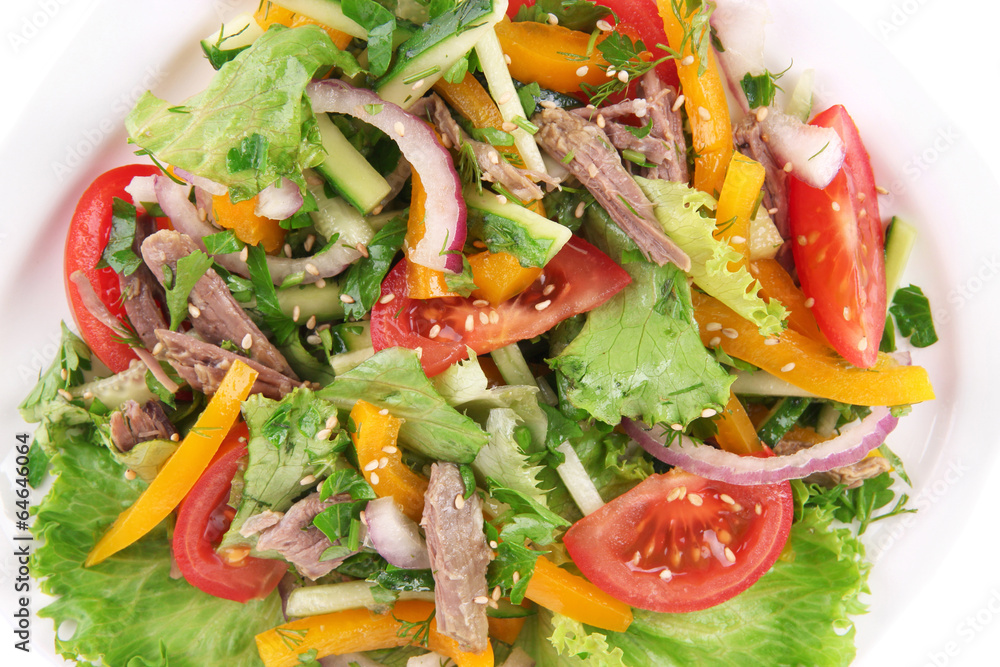Beef salad on plate close up Beef salad on plate close up