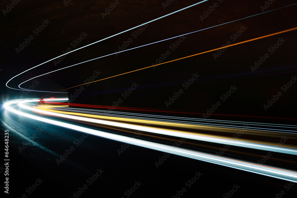 Car light trails in the tunnel. Car light trails in the tunnel.