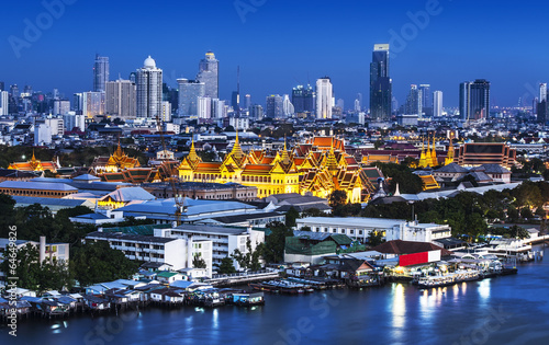 Chao Phraya River with Grand Palace  Bangkok  Thailand