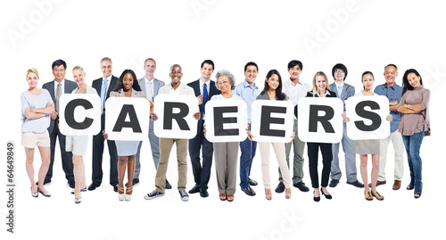 Group Of Diverse People Holding Word Careers photo