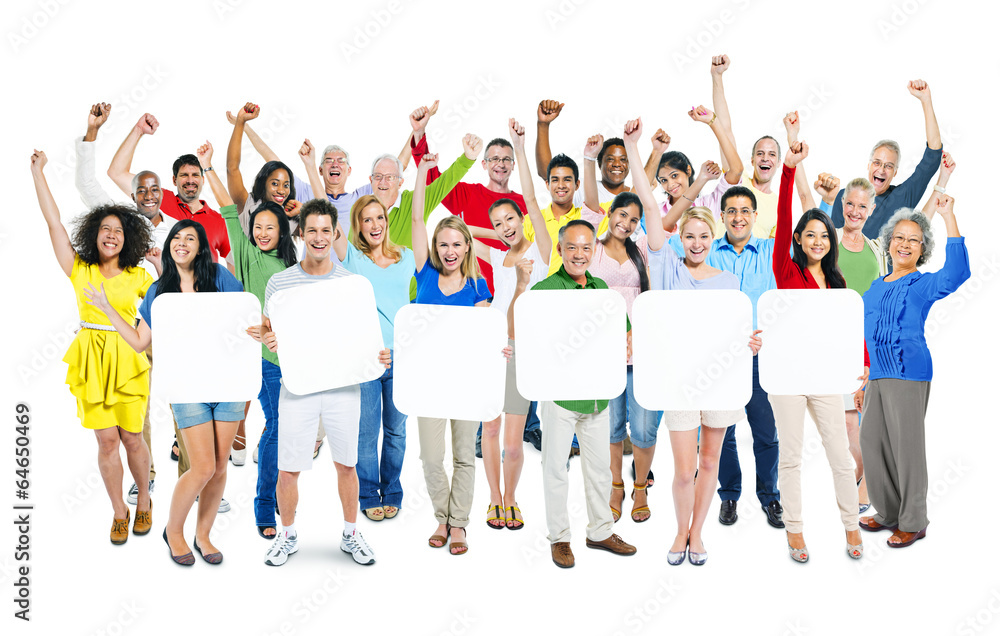Fototapeta premium Group of People Holding 6 Empty Placards