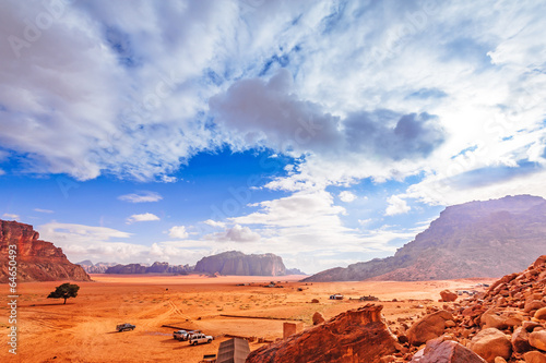 Scenic view of Jordanian desert in Wadi Rum, Jordan.