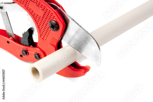 Tools for cutting pvc pipe isolated on white background