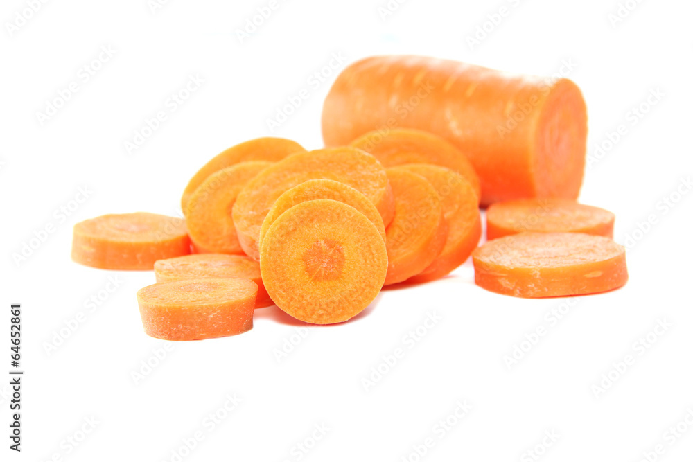 sliced carrot of isolated on white. sliced carrot of isolated on white.